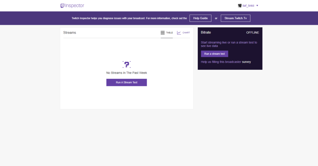 test your internet connection on twitch using inspector