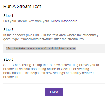 how to run a stream test on inspector.twitch.tv