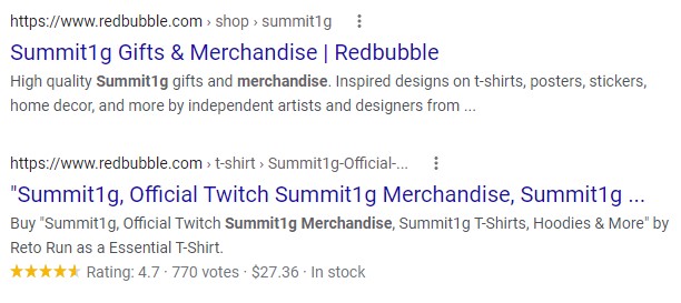 when you look for Summit1g merch you find fake streamer merch from redbubble