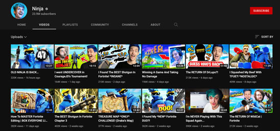 ninjas youtube channel