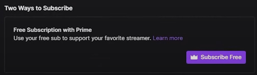 after pressing the purple subscribe button, scroll down in the pop up and select free subscription with twitch prime