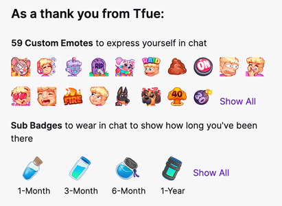 subscriber benefits for tfue on Twitch