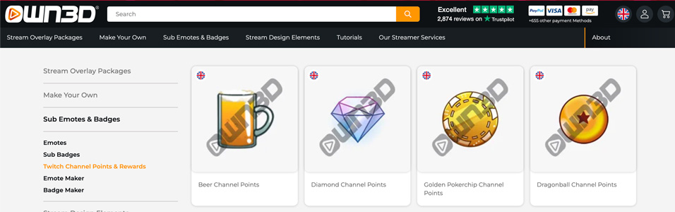 shop for channel point icons for your twitch channel on own3d.tv