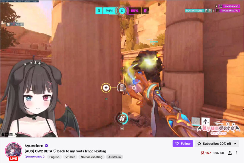 kyundere is a female aussie twitch streamer who streams music FPS games