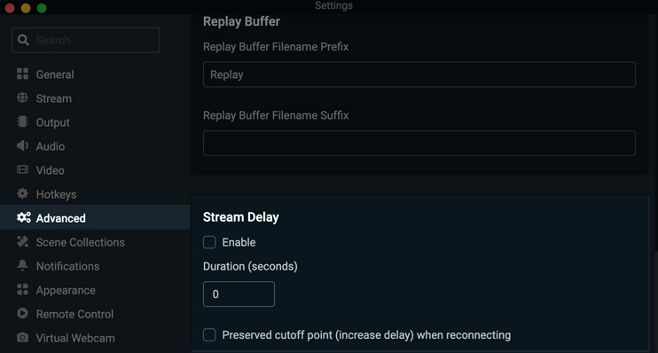 how to check stream delay for twitch in streamlabs settings