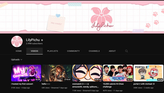 lilypichu makes money from advertisments on her 5 youtube channels