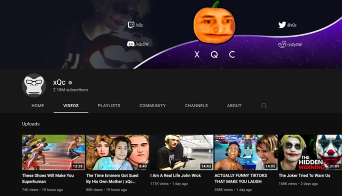 xQc's main youtube channel has 2.2 million subscribers