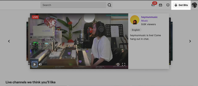you can purchase bits on twitch by going to the 'get bits' page located in the top right of the navigation bar