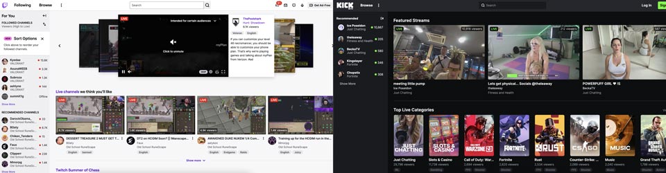 the interface for kick.com looks almost identical to twitch.tv