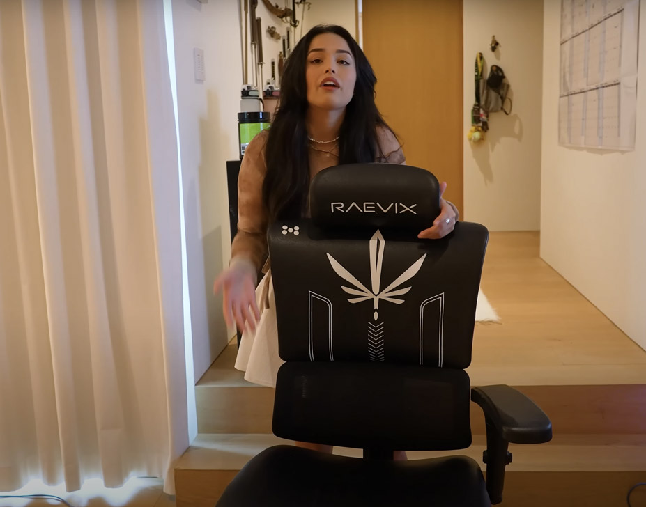 Valkyrae showing off her gaming chair