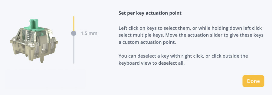 change the actuation point for each key in the wootility software
